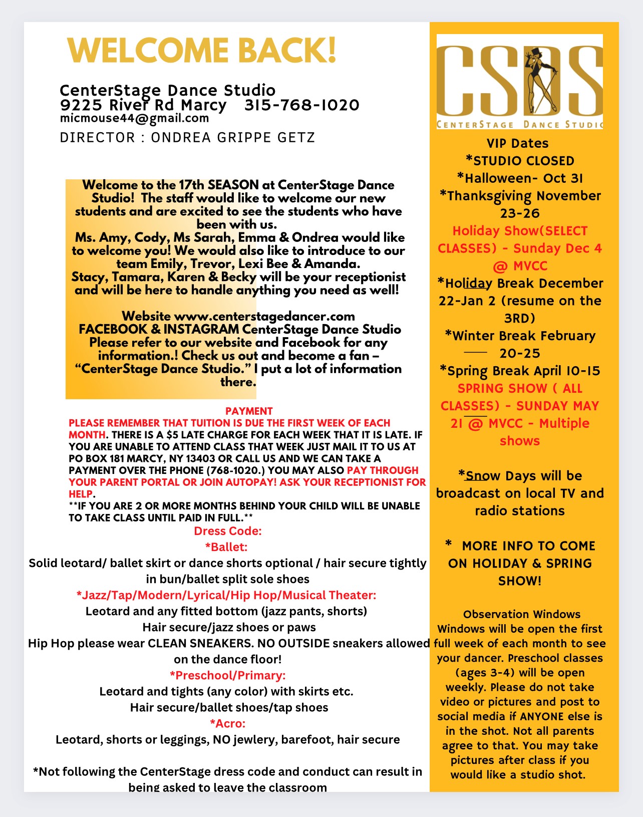Welcome Back Information Fall 2022